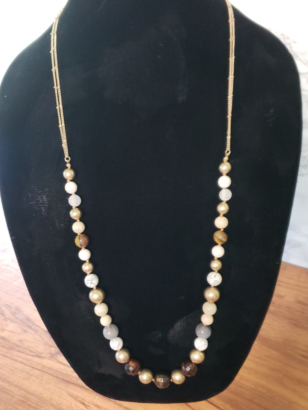Plunder Elegant Glass Bead & Goldtone Chain Necklace, NWT